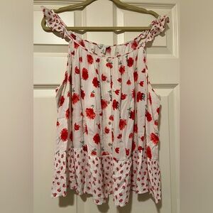 Cato White Tank Top with Red Floral Print and Ruffle Straps